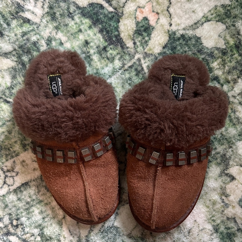 UGG x Star Wars Chewbacca Brown Shearling Slippers with Fur Trim